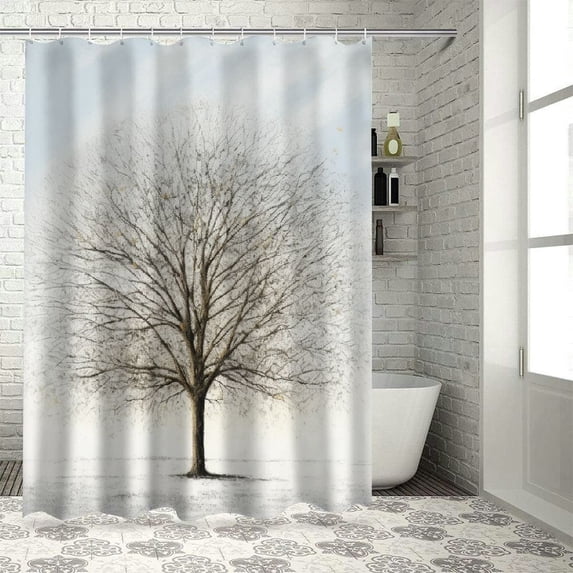 JEUXUS Black and White Tree Shower Curtain - Multiple Sizes White