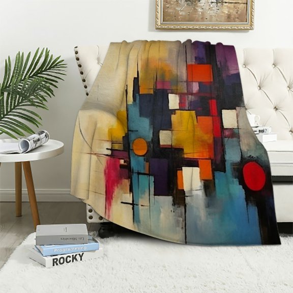 JEUXUS Blanket Gifts Abstract Landscapes Flannel Throw Blanket (Universal 1) White