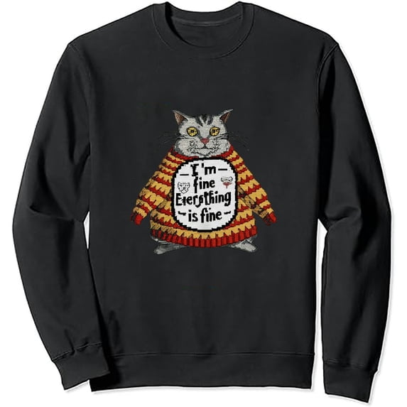 JEUXUS Bleached It's Fine I'm Fine Everything Is Fine Funny Cat Sweatshirt