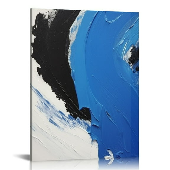 JEUXUS Blue Abstract Canvas Wall Art: Modern Minimalist Black and White Picture Hand Paint Textured Oil Painting Poster for Living Room Bedroom Bathroom Office Home Wall Decor