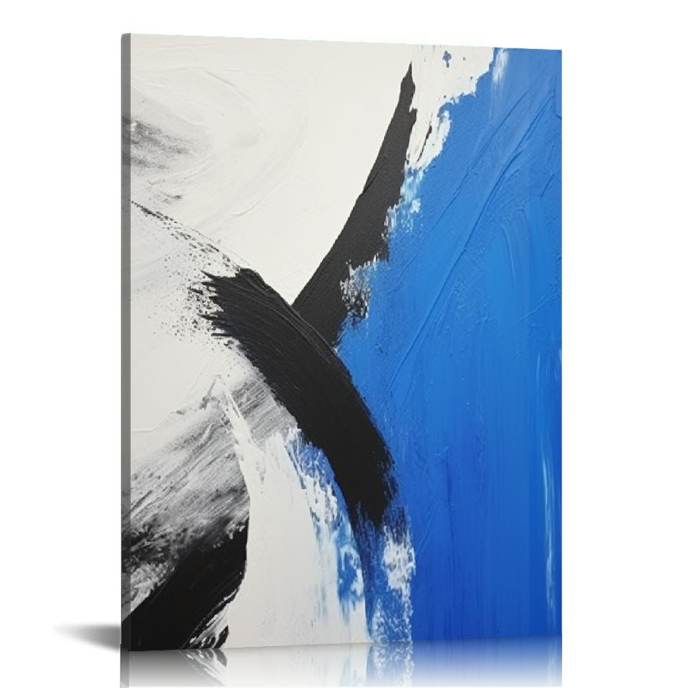 JEUXUS Blue Abstract Canvas Wall Art: Modern Minimalist Black and White ...