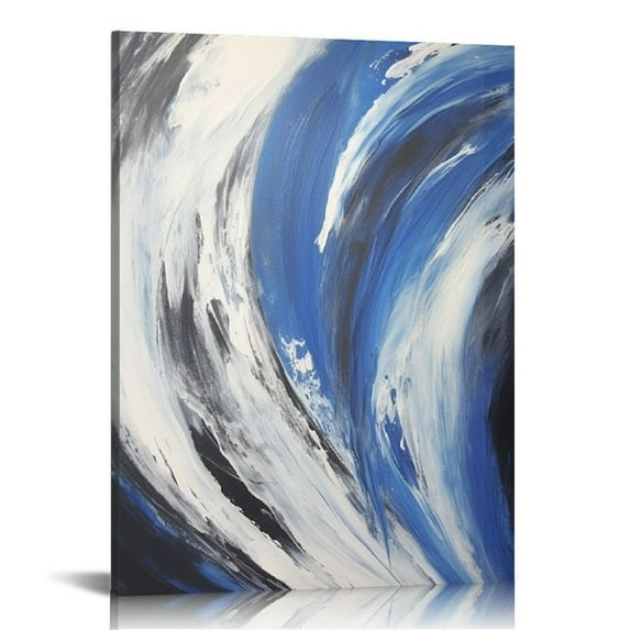 JEUXUS Blue Abstract Canvas Wall Art: Sea Wave Painting Textured Picture for Living Room Decor, Black Grey Modern Print Minimalist Artwork Framed Poster Home Decoration