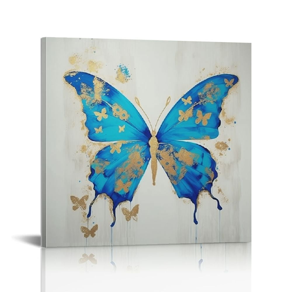 JEUXUS Blue Bedroom Wall Art Decor Butterfly Painting Canvas Prints ...