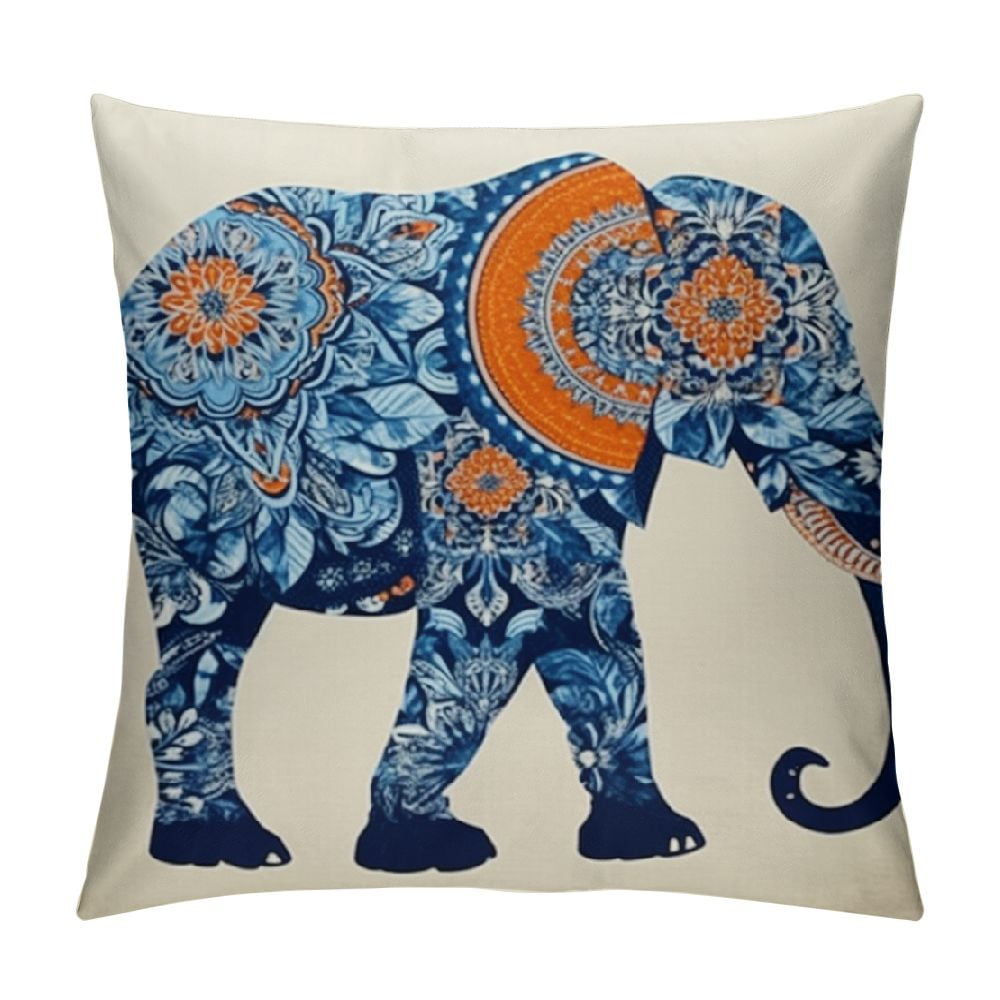 JEUXUS Blue Bohemian Pillow Covers Hippie Floral Mandala Decorative