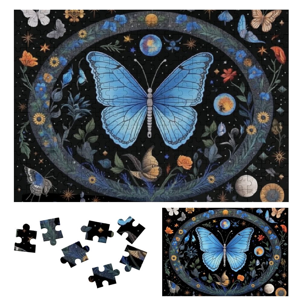 JEUXUS Blue Butterfly Stars Crescent Wooden Puzzle for Adults and Kids ...