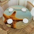 thumbnail image 1 of JEUXUS  Blue Cream Round Table cover with Elastic Edges Fish Seashore View Waves Round Table Cover Washable Tablecloths for Kitchen Picnic Party Starfish Decor, 1 of 7
