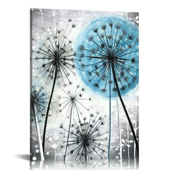 JEUXUS Blue Dandelion Wall Art Grey Abstract Flower Canvas Artwork