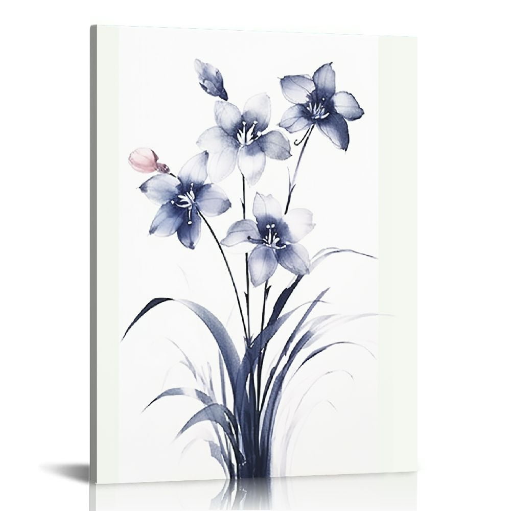 JEUXUS Blue Flower Canvas Wall Art Botanical Prints for Living Room ...