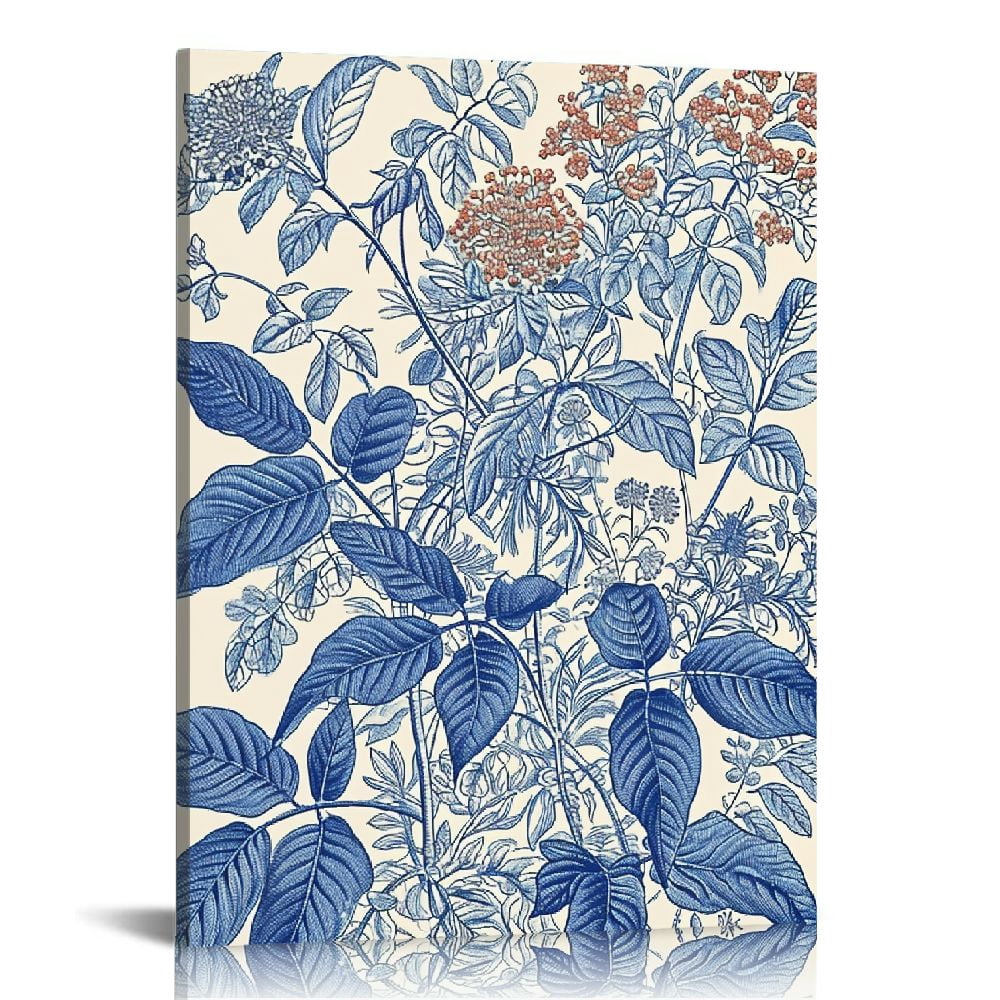 JEUXUS Blue Flower Plant Large Wall Art Canvas Framed Print Classic ...
