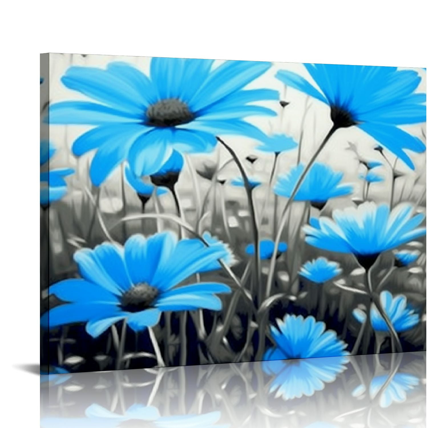 JEUXUS Blue Flower Wall Art: Teal Floral Canvas Pictures for Living ...