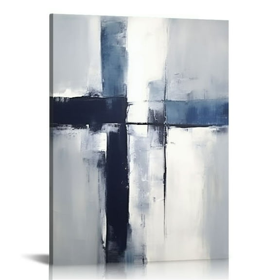JEUXUS Blue Gray Abstract Canvas Wall Art Grey and White Artwork Color Block Blue White Painting Splicing Blue Dark Blue Abstract Picture Navy Blue Modern Abstract Decor No Frame 12x16 in