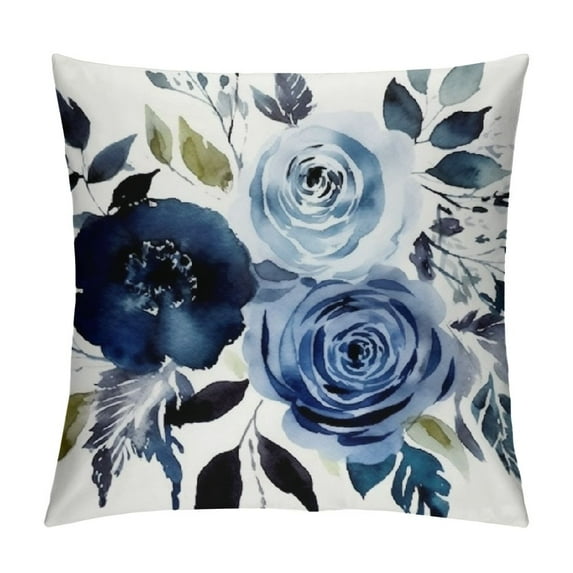 JEUXUS  Blue Pillow Covers Teal Pillow Covers Boho Floral Roses Flower Navy Pillow Covers Watercolor Décor for Sofa