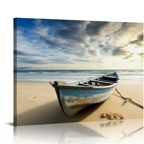 JEUXUS Boat Modern Seascape Giclee Canvas Prints Artwork Landscape Pictures to Photos on Stretched Canvas Wall Art Ready to Hang for Home Office Decorations