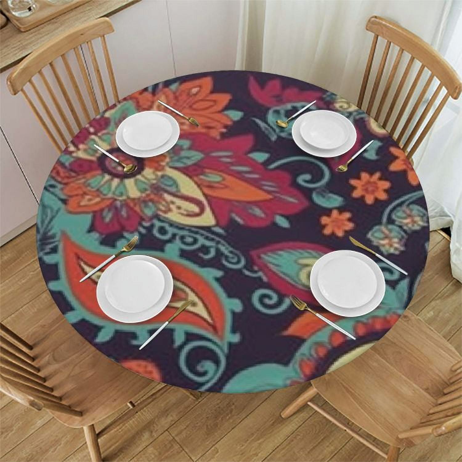 JEUXUS Bohemian Mandala Round Tablecloth Colorful Indian Boho Table Clothes Rustic Modern Art ...
