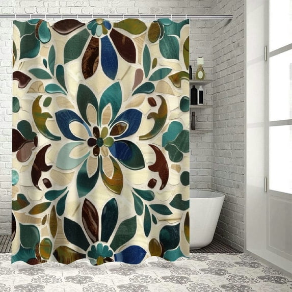 JEUXUS Bohemian Pattern Printing Vintage Flower Pattern Shower Curtain for Bathroom Decoration, Multiple Sizes White
