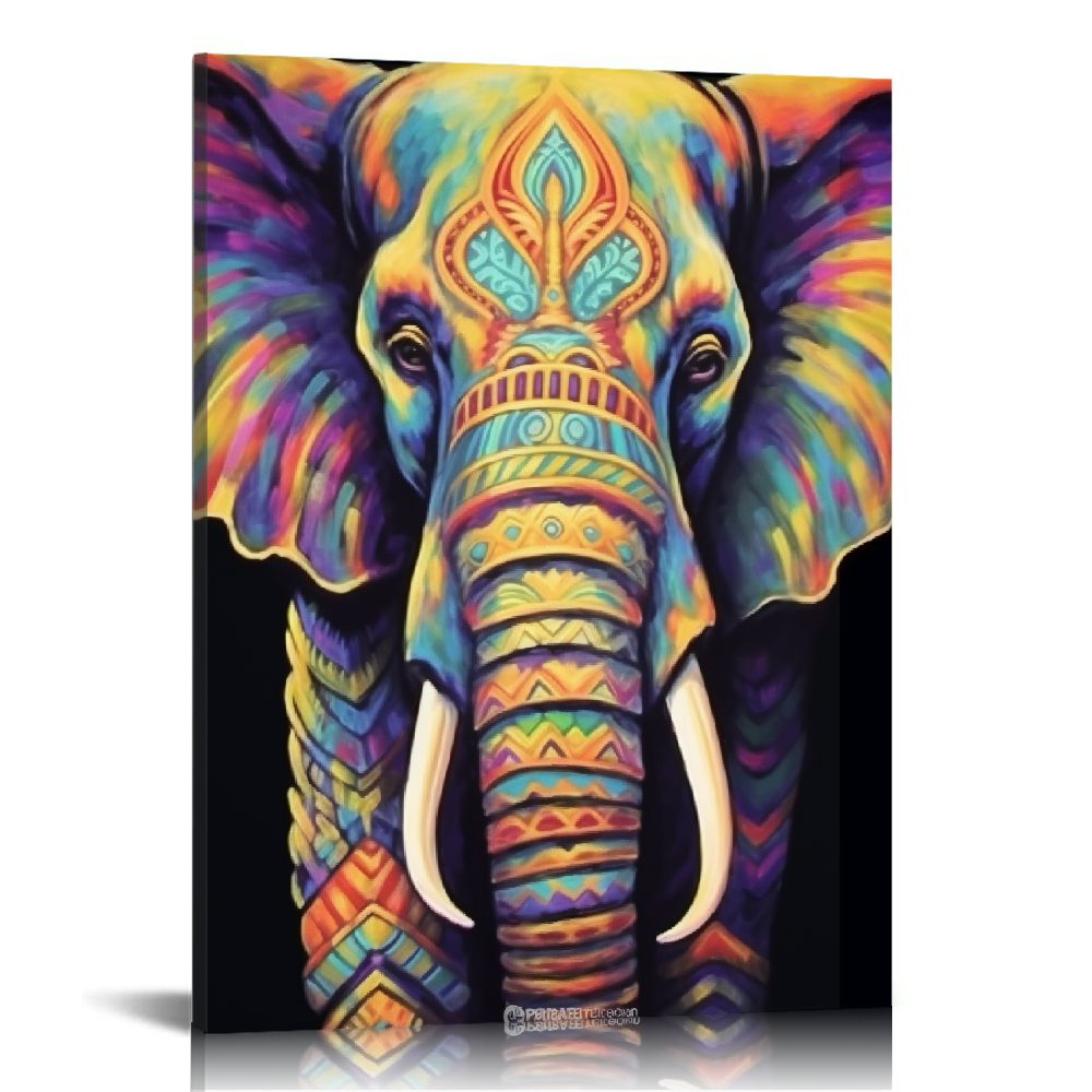 JEUXUS Boho Elephant Painting Wall Art - Mandala Flower Colorful ...