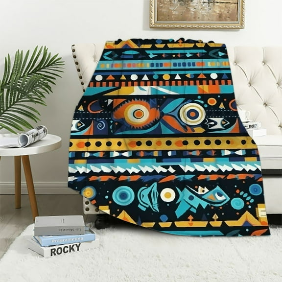 JEUXUS Boho Exotic Down Flannel Throw Blanket,All Season Bohemian Aztec Bed Blanket Modern Geometric Fuzzy Blanket for Bed Sofa Couch,Bedroom Decor Southwestern Plush Blanket Throw