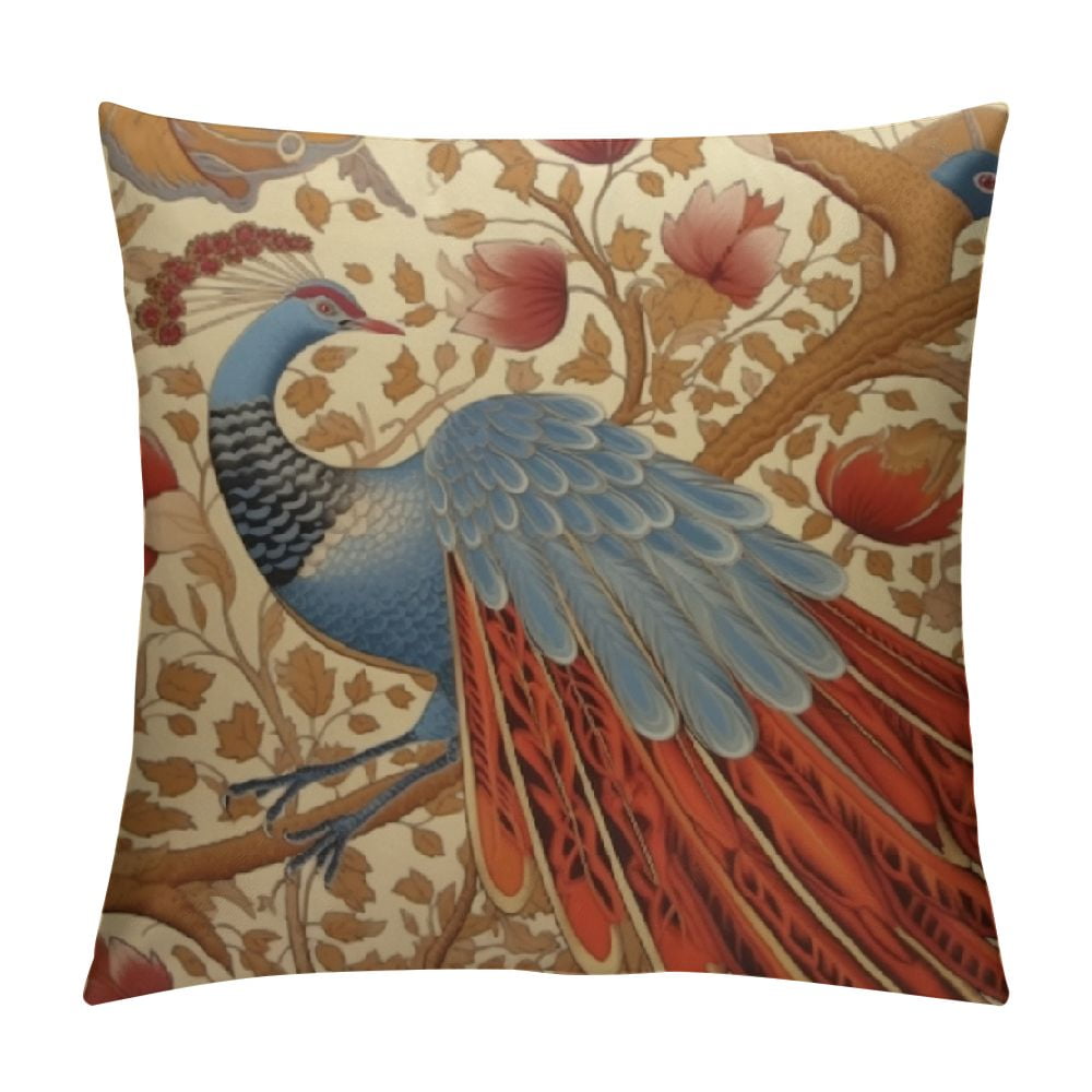 JEUXUS Boho Peacock Throw Pillow Cover Double Sided with Zipper ...