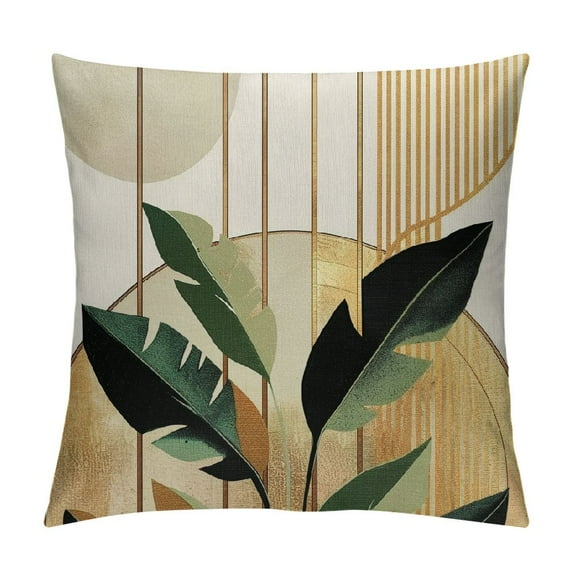 JEUXUS Boho Pillow Covers, Green Leaf Mid Century Farmhouse Decorations Throw Pillow Covers Modern Tropical Bohemian Outdoor Decorative Cushion Case for Couch Sofa Home