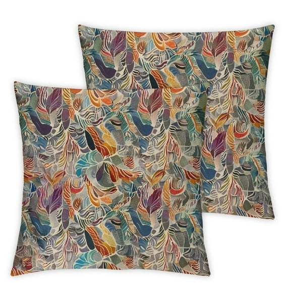 JEUXUS  Boho Pillow Sham, Abstract Feather Wave Pattern with Retro Look and Colorful Short Lines Curves, Decorative Standard Size Printed Pillowcase,Pastel Ivory 2pc