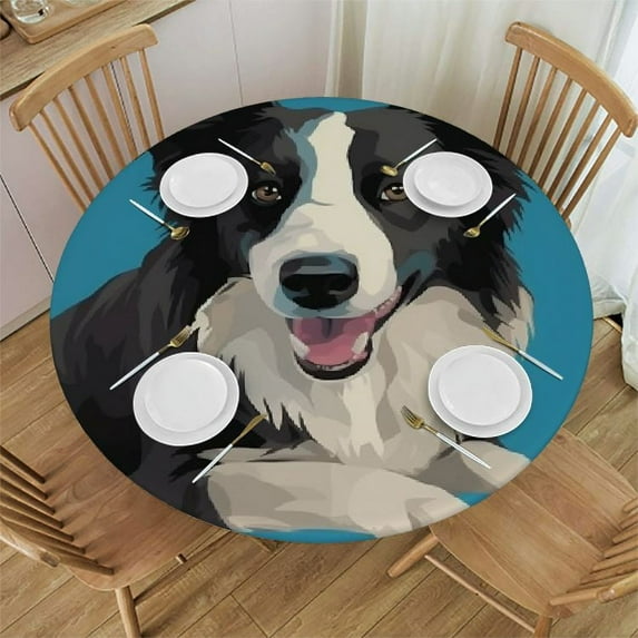 JEUXUS Border Collie Round Table Cloth Waterproof Dining Table Cover Decorative Picnic Tablecloth