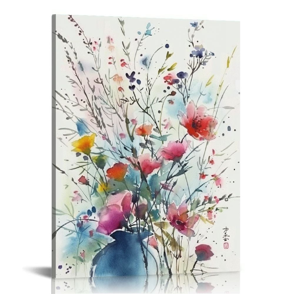 Colorful Wildflower Watercolor Canvas Wall Art Set