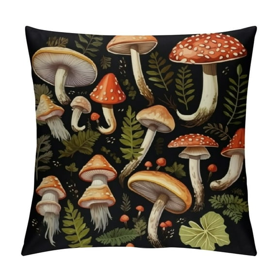 JEUXUS  Botanical Forest Mushroom Soft Throw Pillow Cover, Colorful Toadstool Mushroom Decorative Pillowcase, Cottagecore Mushroom Farmhouse Decor Decorations for Sofa Living Room