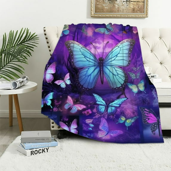 JEUXUS Butterfly Blanket Purple Butterfly Insect Animal Throw Blanket, Butterfly Gifts for Women Girls, Purple Butterflies Gifts for Butterfly Lovers, Butterfly Decor for Sofa Bed Home Room