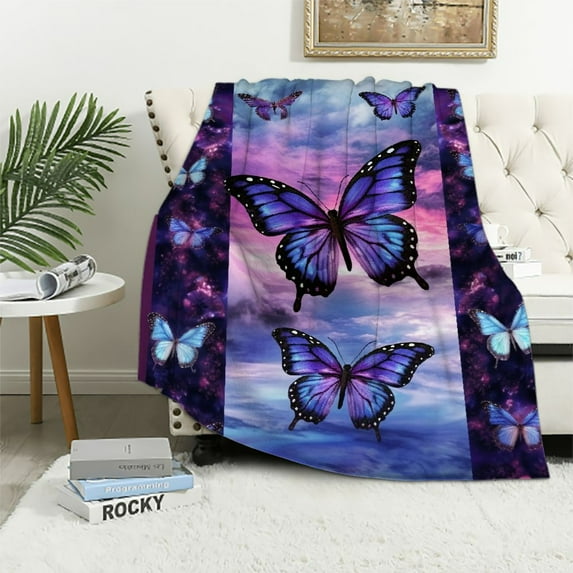 JEUXUS Butterfly Blanket for Women Girls Ultra Soft Butterflies Blankets Warm Cozy Butterfly Throw Blanket for Bed Couch Purple Butterfly Gifts for Women Adults Girls