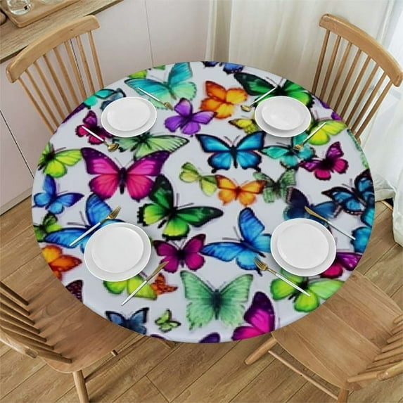 JEUXUS  Butterfly Colorful Butterflies Round Tablecloth 60 Inch Washable Table Cloth Cover Indoor Outdoor for Dining