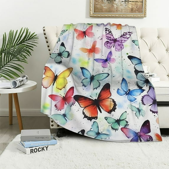 JEUXUS Butterfly Throw Blanket for Women - Super Soft Warm Cozy Fuzzy Plush Butterflies Pattern Sherpa Blankets Gifts for Halloween Christmas Teens Kids Girls Adults