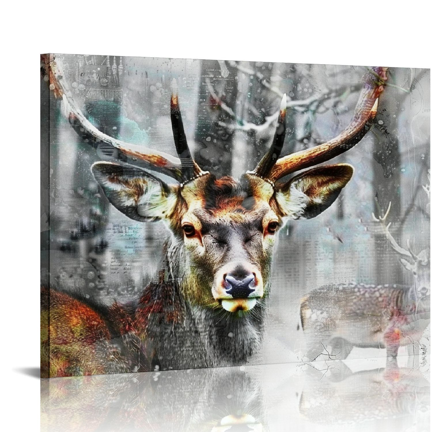 JEUXUS Cabin Deer Wall Decor Hunting Wildlife Canvas Wall Art Rustic ...