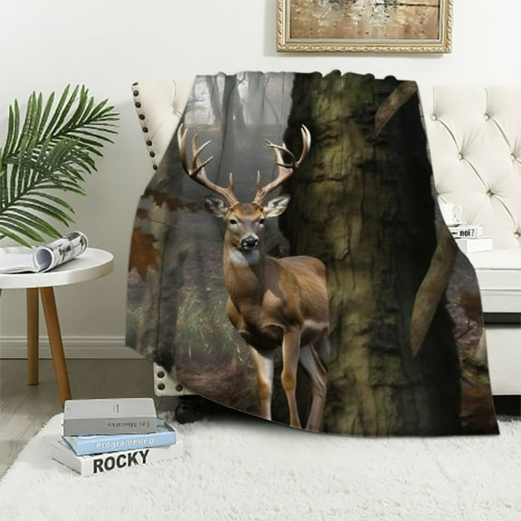 JEUXUS Camo Buck Deer Blanket Soft Throw Blanket Cozy Fuzzy Warm Flannel Blankets for Women Men for Couch Bed Sofa All Season Gift