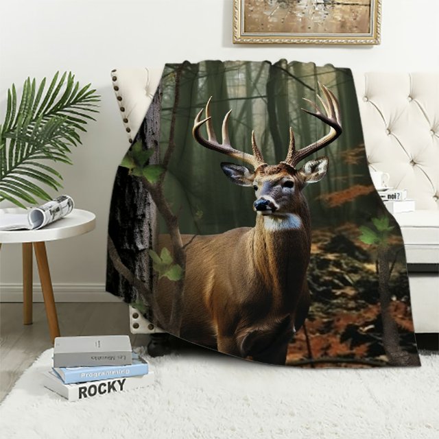 JEUXUS Camo Deer Blanket for Boys Man, Warm Cozy Soft Camo Throw