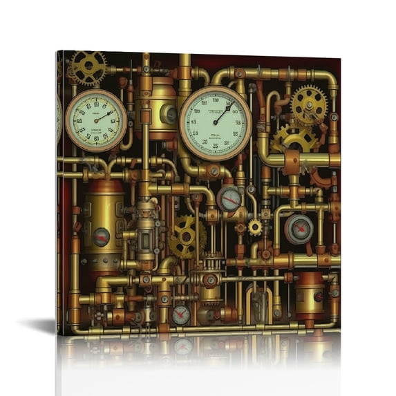 JEUXUS Canvas Artwork Oil Paintings Vintage Steampunk Style Clock Gear Pictures Wall Poster Artwork Prints Retro Industrial Mechanical for Modern Home/Office/Hotel Decorative