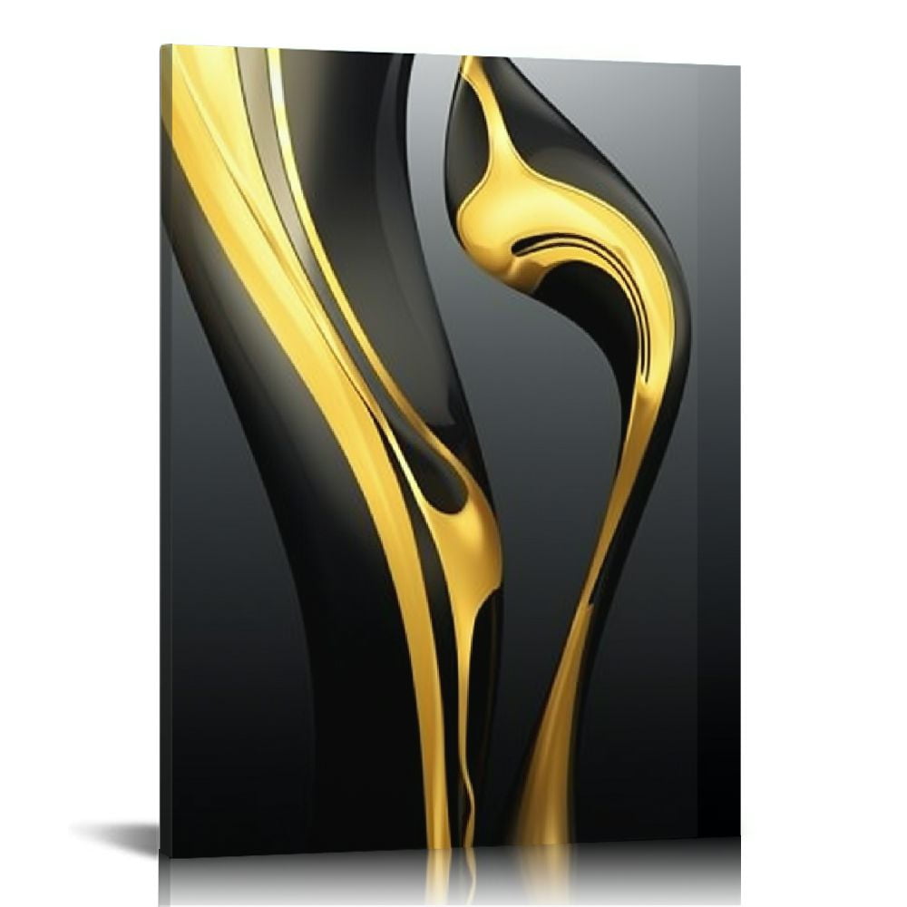 JEUXUS Canvas Print Gold Modern Abstract Wall Art Decor Black and White ...