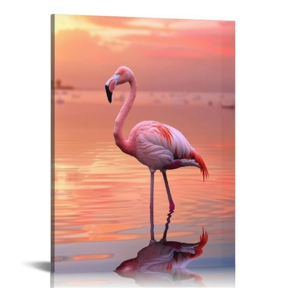 JEUXUS Canvas Print Wall Art Decor,Pink Sunset Flamingo Wall Art Print, Print Wall Decor, Suitable For Kitchen Dining Room Restaurant Cafe Bar Dining Medium 12x16 in