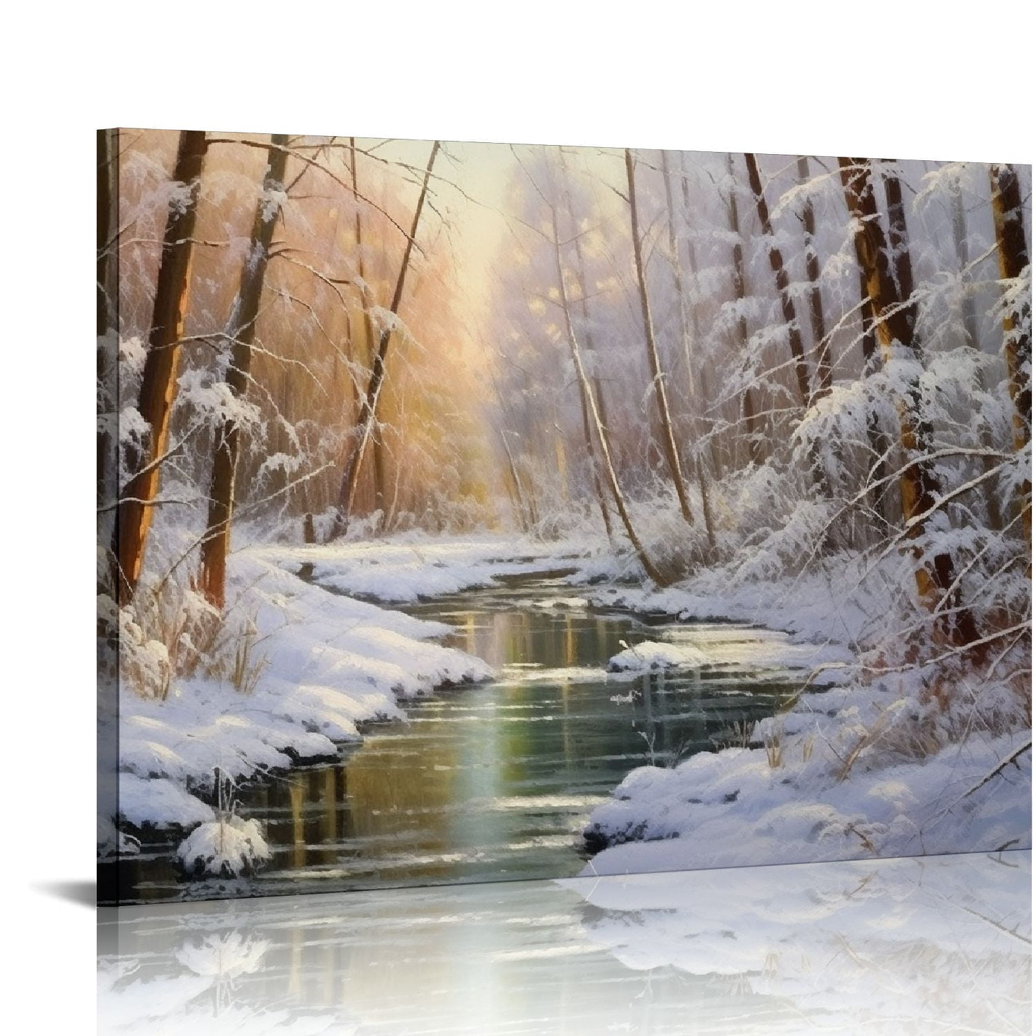 JEUXUS Canvas Print Wall Art Winter River in Snowy Forest Nature ...