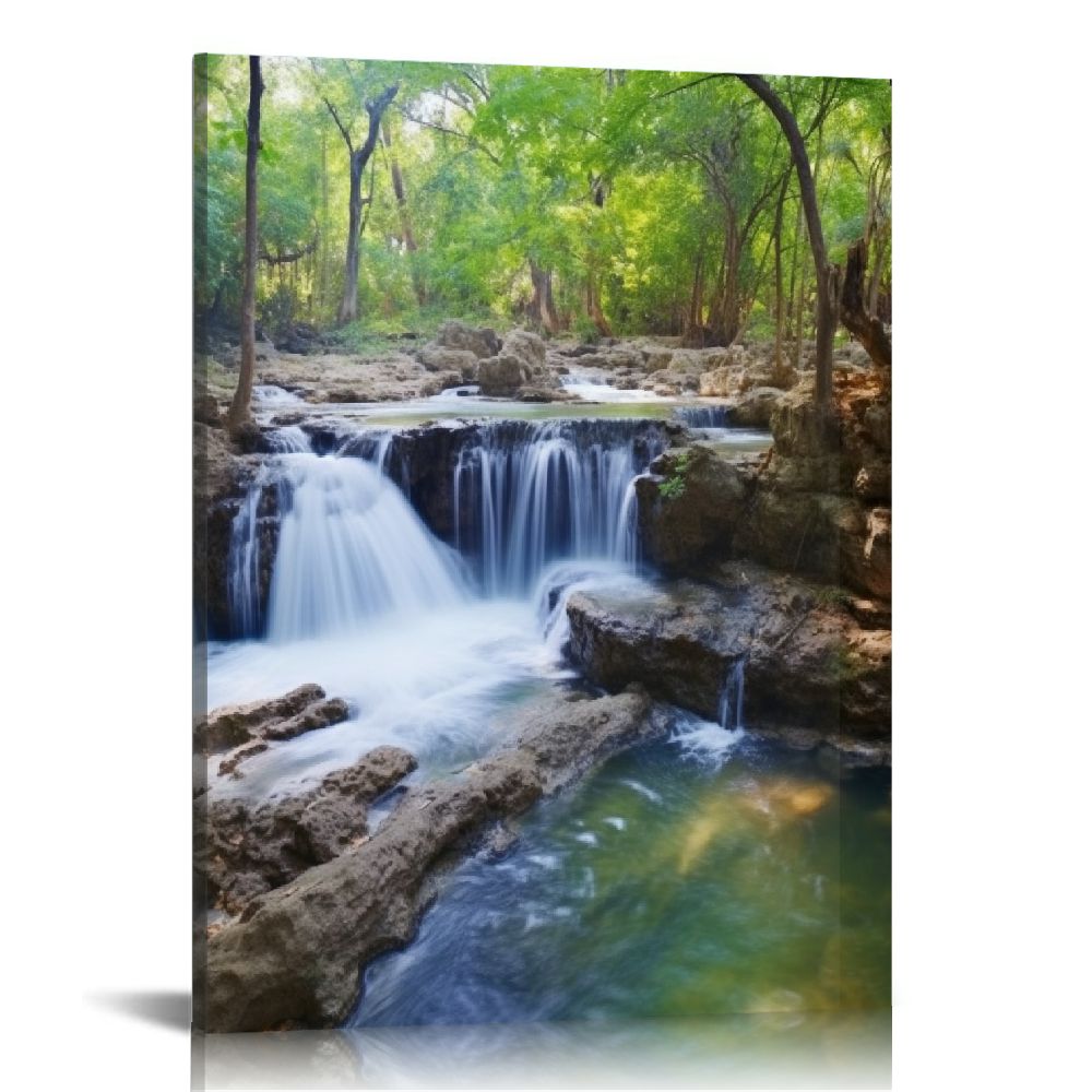 JEUXUS Canvas Prints Wall Art - Deep Forest Waterfall in Kanchanaburi ...