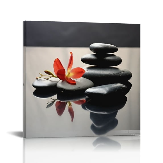 JEUXUS Canvas Prints Wall Art For Home and Office Wall Decoration Zen Spa Stones Canvas Artwork Print Painting Picture Black Stone Modern Abstract Wall Art for Living Room Bedroom 16x16in