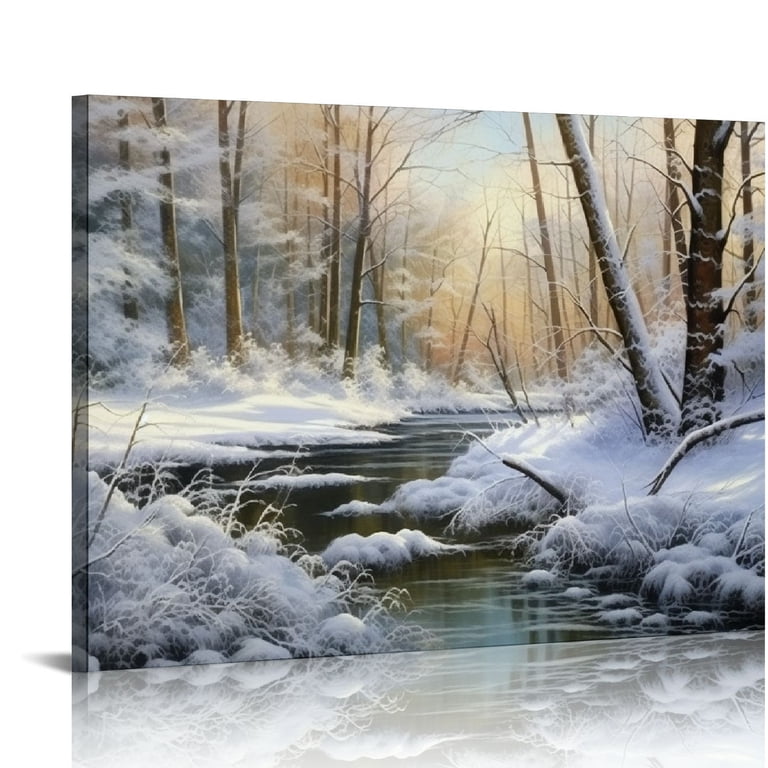 JEUXUS Canvas Prints Wall Art - Winter Landscape with The Wood