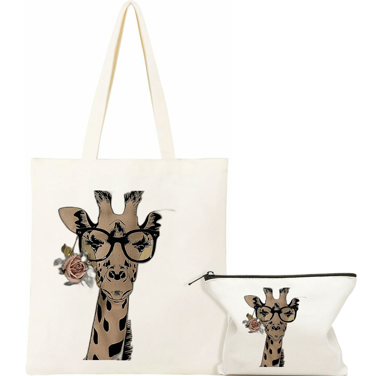 JEUXUS Canvas Tote Bag for Women Ibee Giraffe Summer Funny Graphic 2 ...