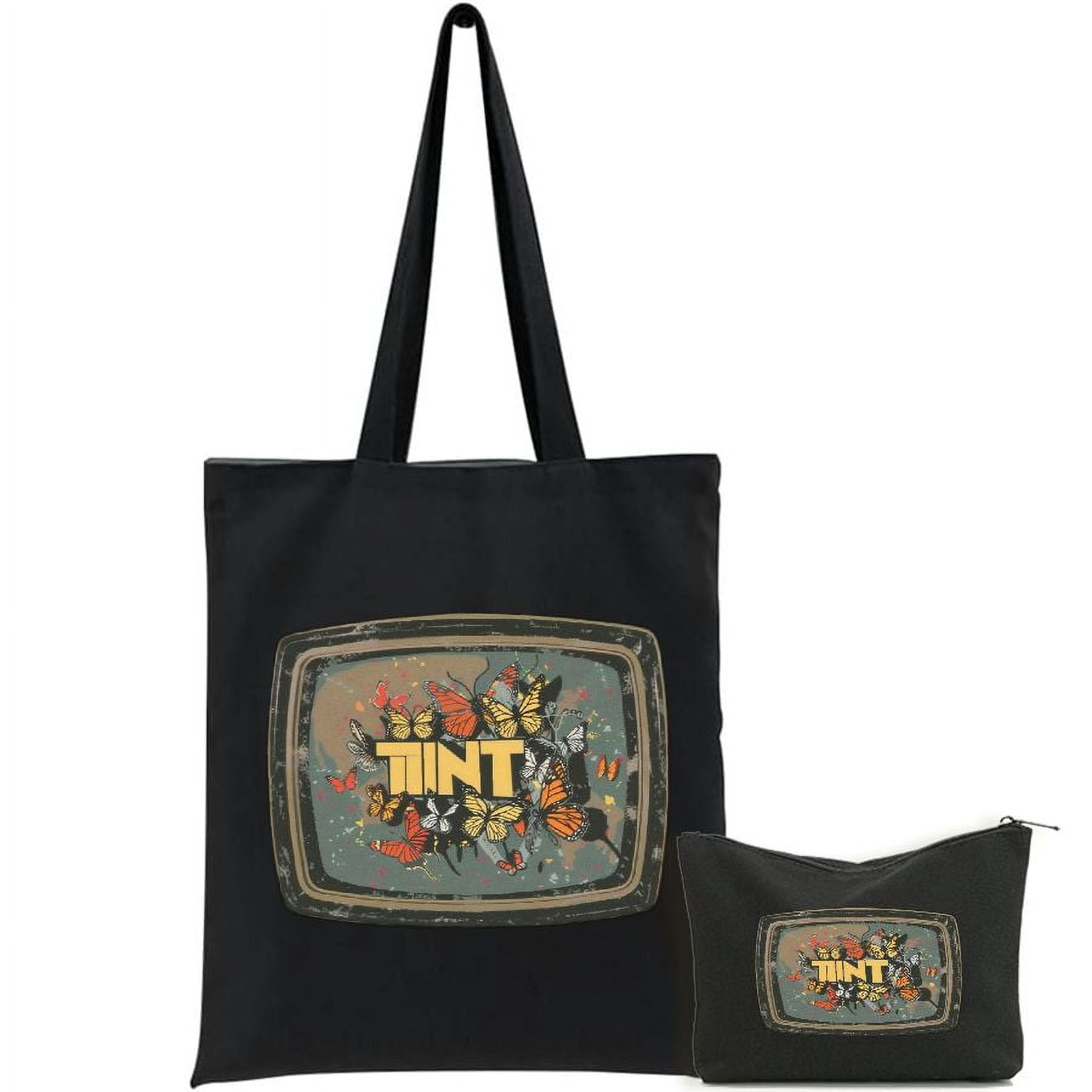 JEUXUS Canvas Tote Bags Cute Aesthetic Tote Bags with Zipper Lots Of Butterflies Logo 2 Pcs Black Walmart
