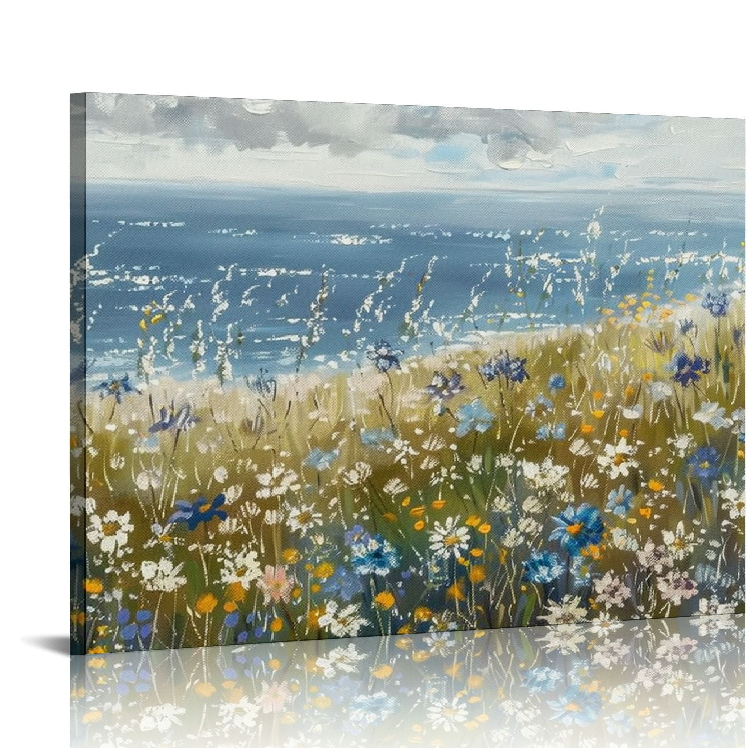 JEUXUS Canvas Wall Art Beach Floral Wall Picture Coastal Boho Farmhouse ...