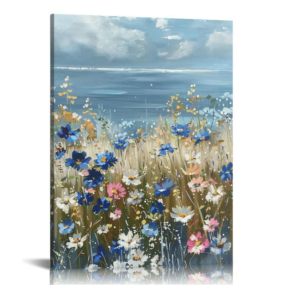 JEUXUS Canvas Wall Art Beach Floral Wall Picture Coastal Boho Farmhouse ...