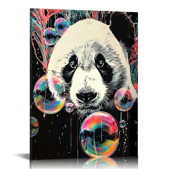 JEUXUS Canvas Wall Art,Bubble And Panda Print Canvas Painting for Bedroom Living Room Kitchen Bathroom Corridor Dining Room Hotel Decor Medium