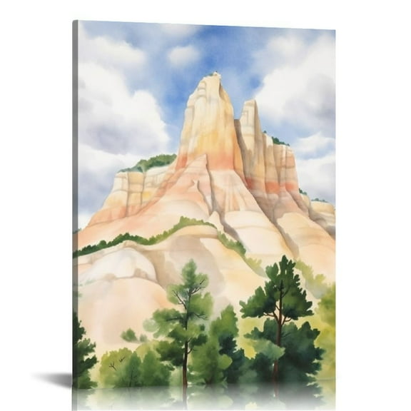 JEUXUS Canvas Wall Art Georgia O'keeffe《Cliff Chimneys》Paintings Home Decor Stretched and Framed Ready to hang for Living Room Bedroom and Office Home Kitchen Artwork