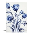 thumbnail image 1 of JEUXUS Canvas Wall Art Navy Blue and Grey Flower Painting Art Prints Vintage Floral Picture Artwork Modern Bedroom Bathroom Wall Decor Framed Ready to Hang Each Panel 16x20in, 1 of 4