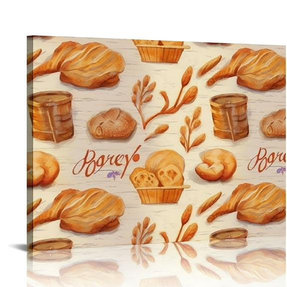 JEUXUS Canvas Wall Art Oil Painting Vintage Dessert Bread Baguette Food Tile Prints Mordern Artwork Frame Picture Posters Paintings, Autumn Fallen Leaf Bedroom/Bathroom/Living Room/Office