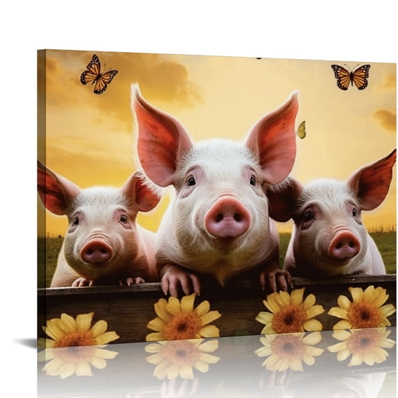JEUXUS Canvas Wall Art Pig Home Canvas Farming Famers Canvas Artwork Wall Art for Living Room Bedroom Bathroom Room Office Decor Framed